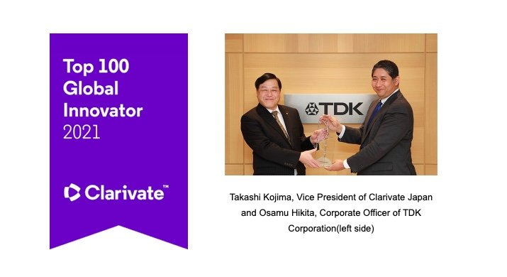 TDK leadership in digital and energy transformation earns recognition as a Clarivate Top 100 Global InnovatorTM 2021